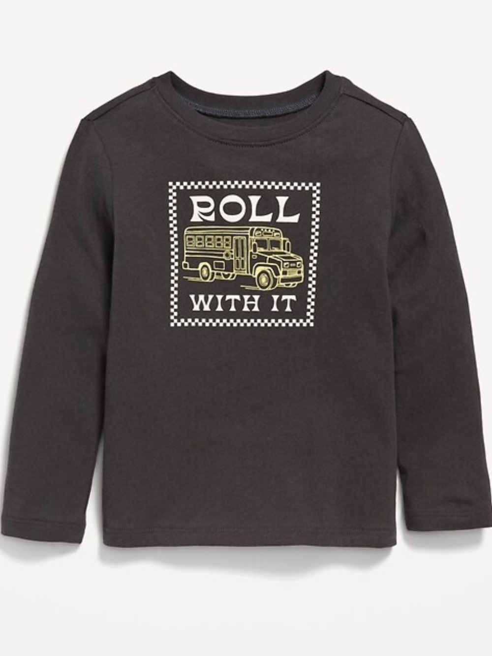🍓3/$10 Old Navy Black Long Sleeve Tee with Bus Graphic size 2T